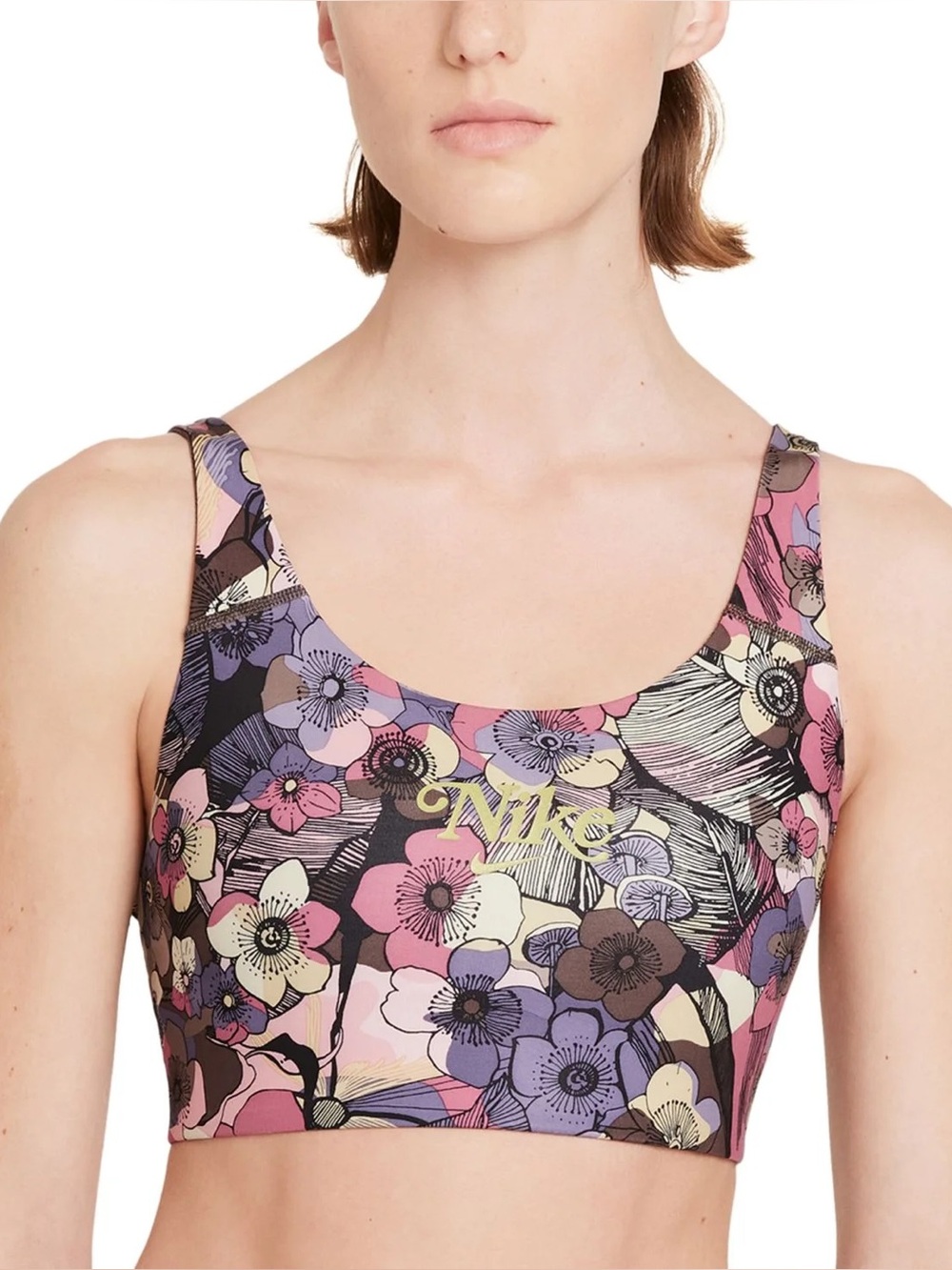 Nike Floral/Gold Accent Sports Bra Large